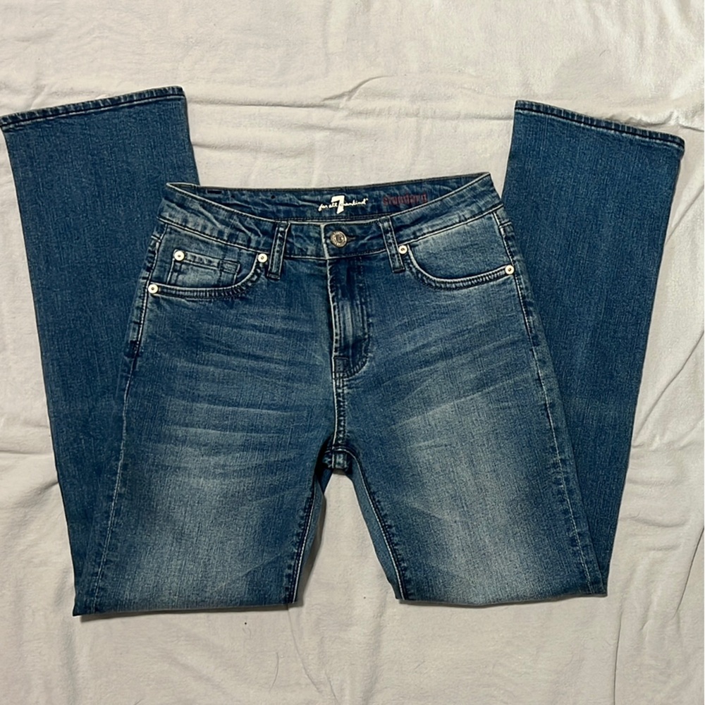 7 For All Mankind Blue Straight Leg Jeans with Vintage Wash